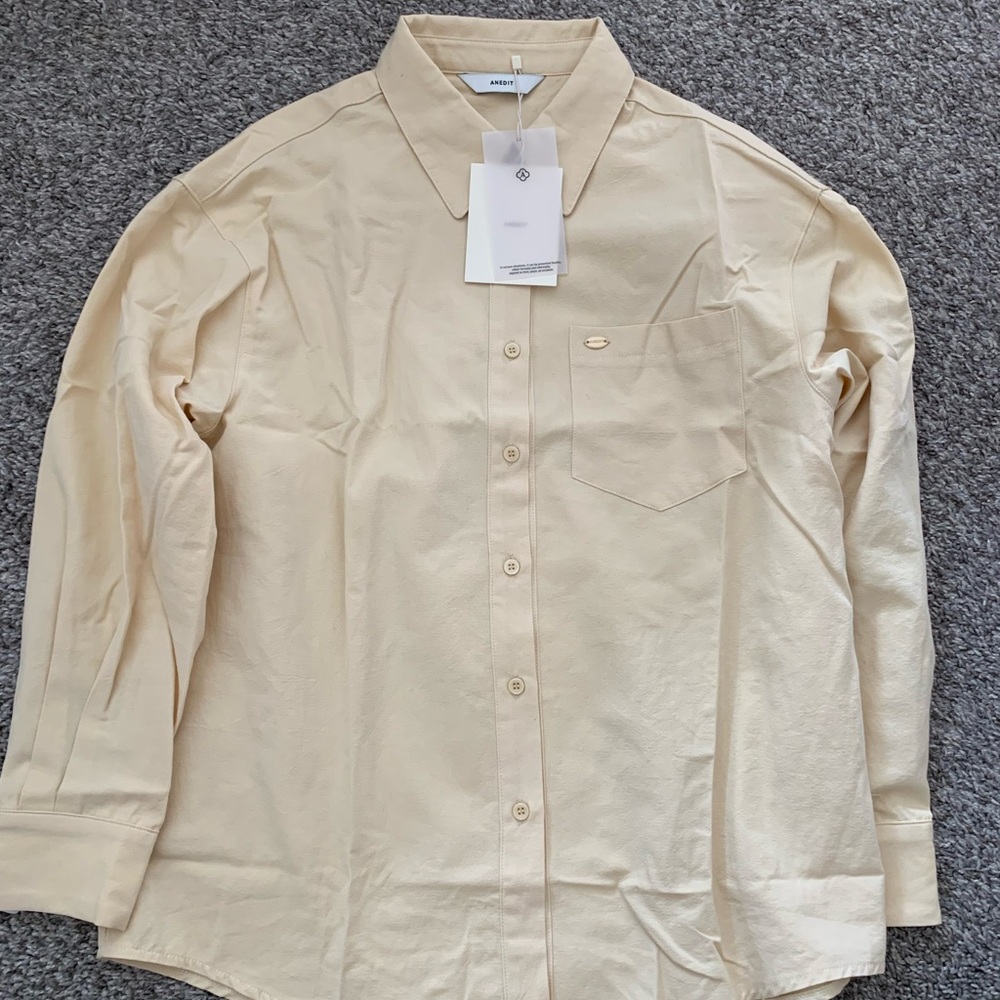 ANEDIT  Cream Button-Down Cotton Shirt
